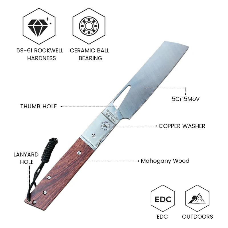 SHOOZIZ™ HAN219A-MWS,Liner Lock,4.06" 5Cr15MoV Steel Satin Fixed Blade,Mahogany wood Handle