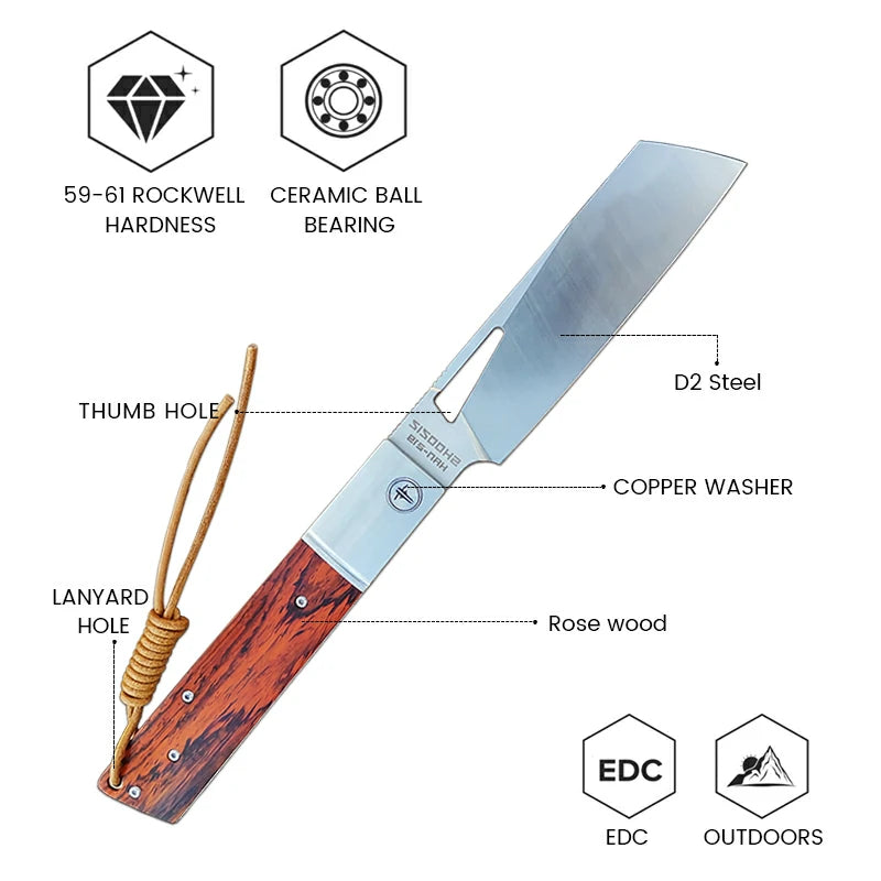 SHOOZIZ™ HAN219A-RWS,Liner Lock,4.06" D2 Steel Satin Fixed Blade,Rose wood Handle