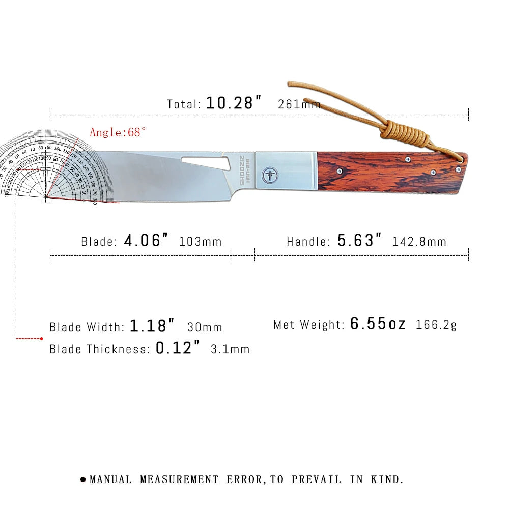 SHOOZIZ™ HAN219A-RWS,Liner Lock,4.06" D2 Steel Satin Fixed Blade,Rose wood Handle