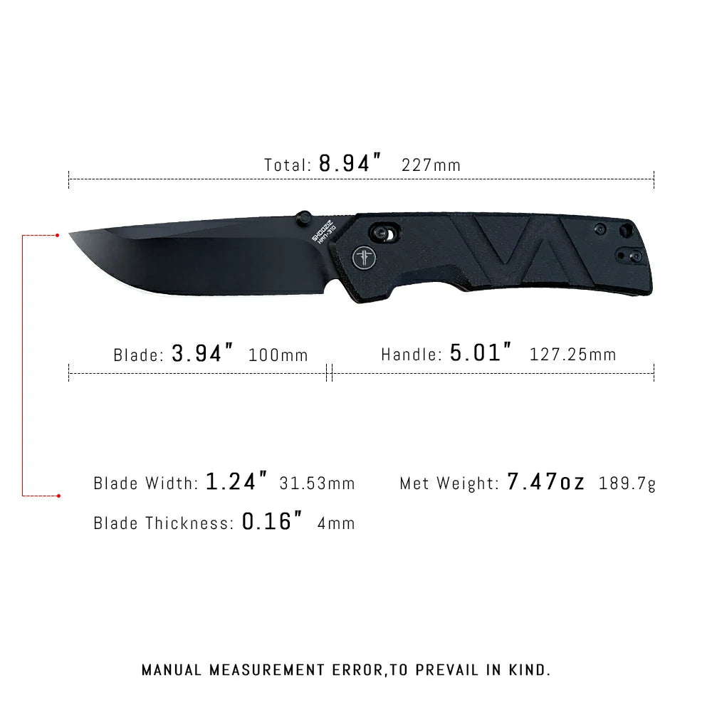 SHOOZIZ™ HAN310-BMB,Axis Lock,3.94"14C28N Steel Black PVD Blade,Black Micarta Handle