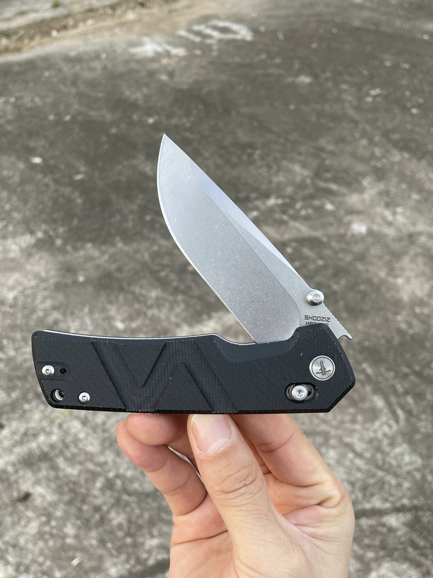 SHOOZIZ™ HAN310-BMST,Axis Lock,3.94"14C28N Steel Stonewash Blade,Black Micarta Handle