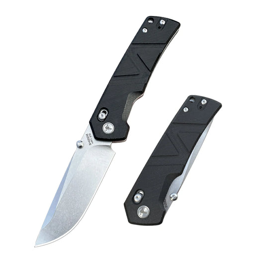 SHOOZIZ™ HAN310-BMST,Axis Lock,3.94"14C28N Steel Stonewash Blade,Black Micarta Handle