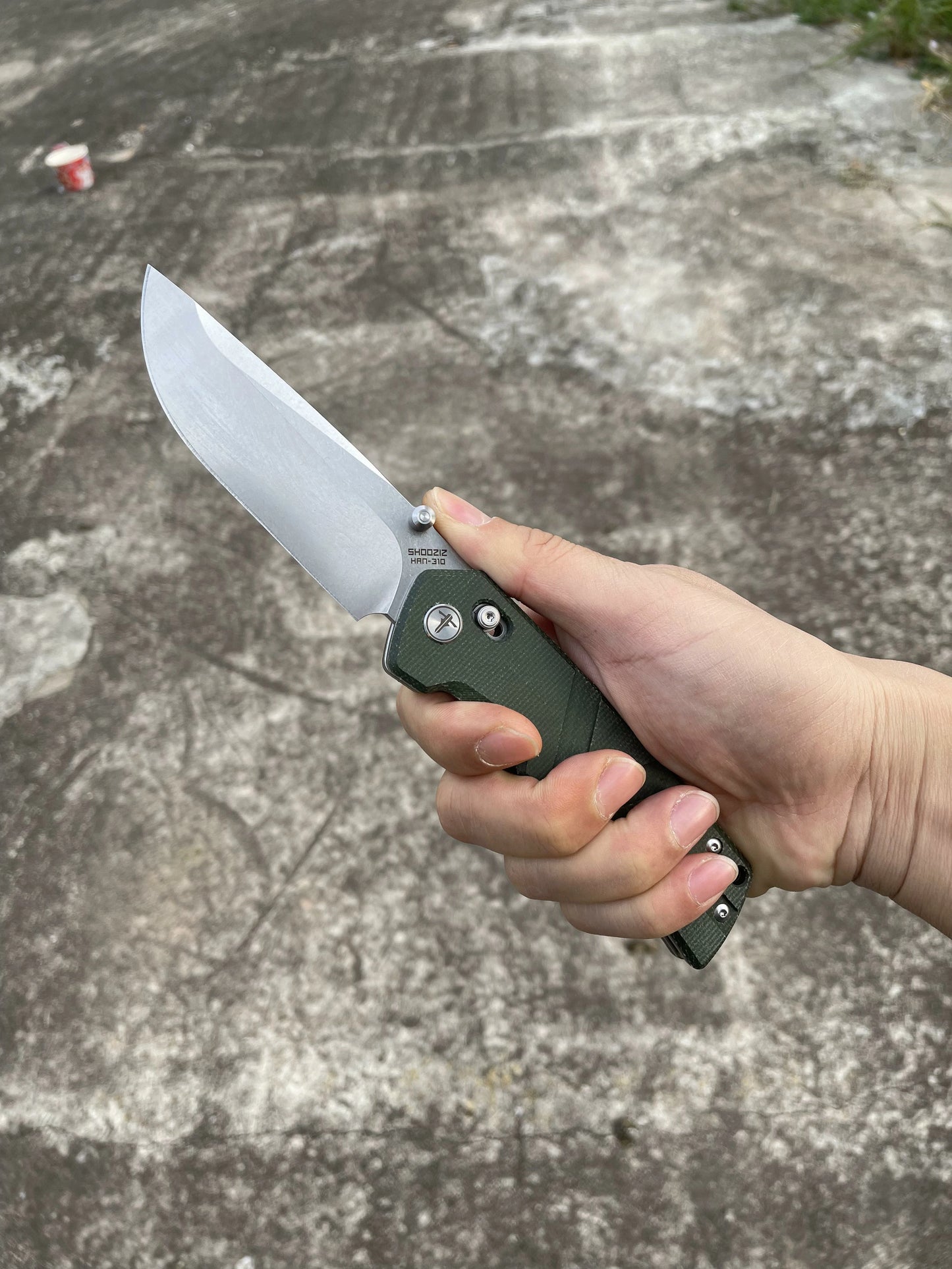 SHOOZIZ™ HAN310-GMST,Axis Lock,3.94"14C28N Steel Stonewash Blade,Green Micarta Handle
