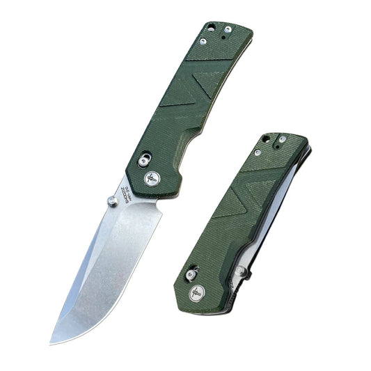 SHOOZIZ™ HAN310-GMST,Axis Lock,3.94"14C28N Steel Stonewash Blade,Green Micarta Handle