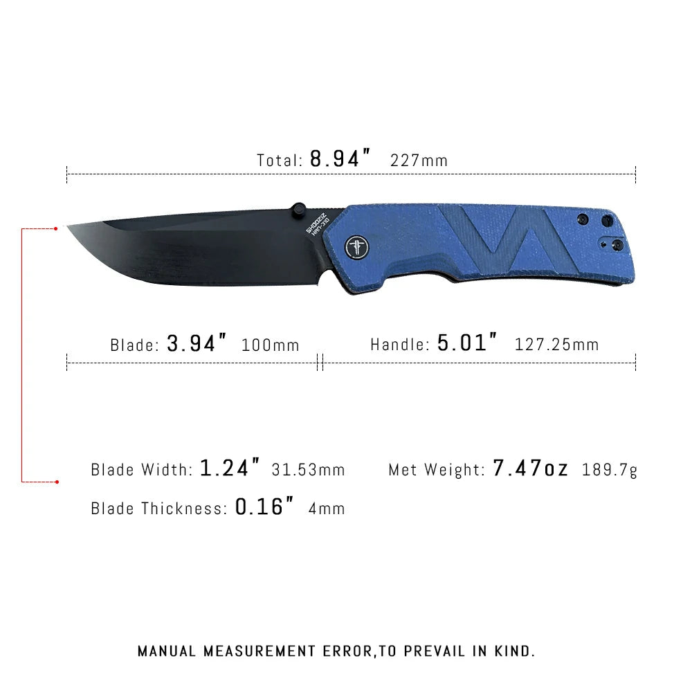 SHOOZIZ™ HAN310-LMB,Axis Lock,3.94"14C28N Steel Black PVD Blade,Blue Micarta Handle