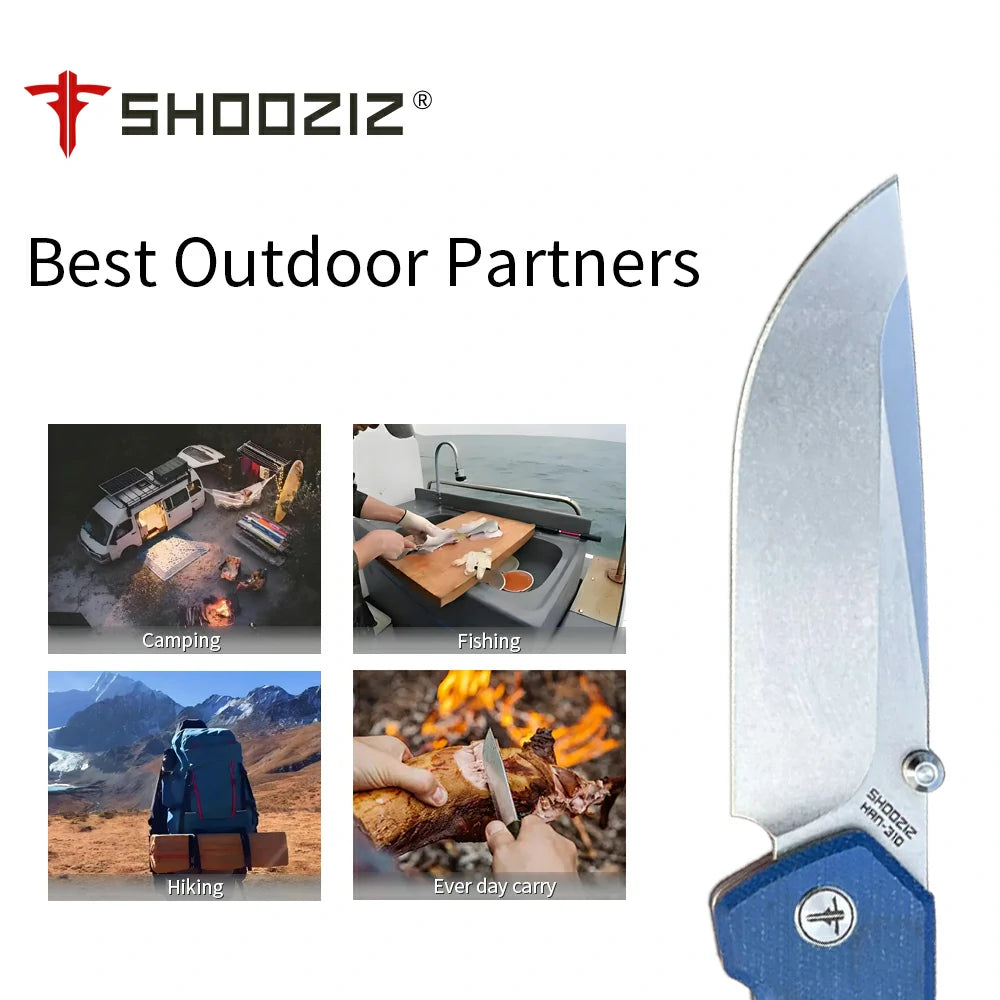 SHOOZIZ™ HAN310-LMST,Axis Lock,3.94"14C28N Steel Stonewash Blade,Blue Micarta Handle