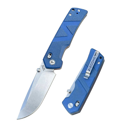 SHOOZIZ™ HAN310-LMST,Axis Lock,3.94"14C28N Steel Stonewash Blade,Blue Micarta Handle