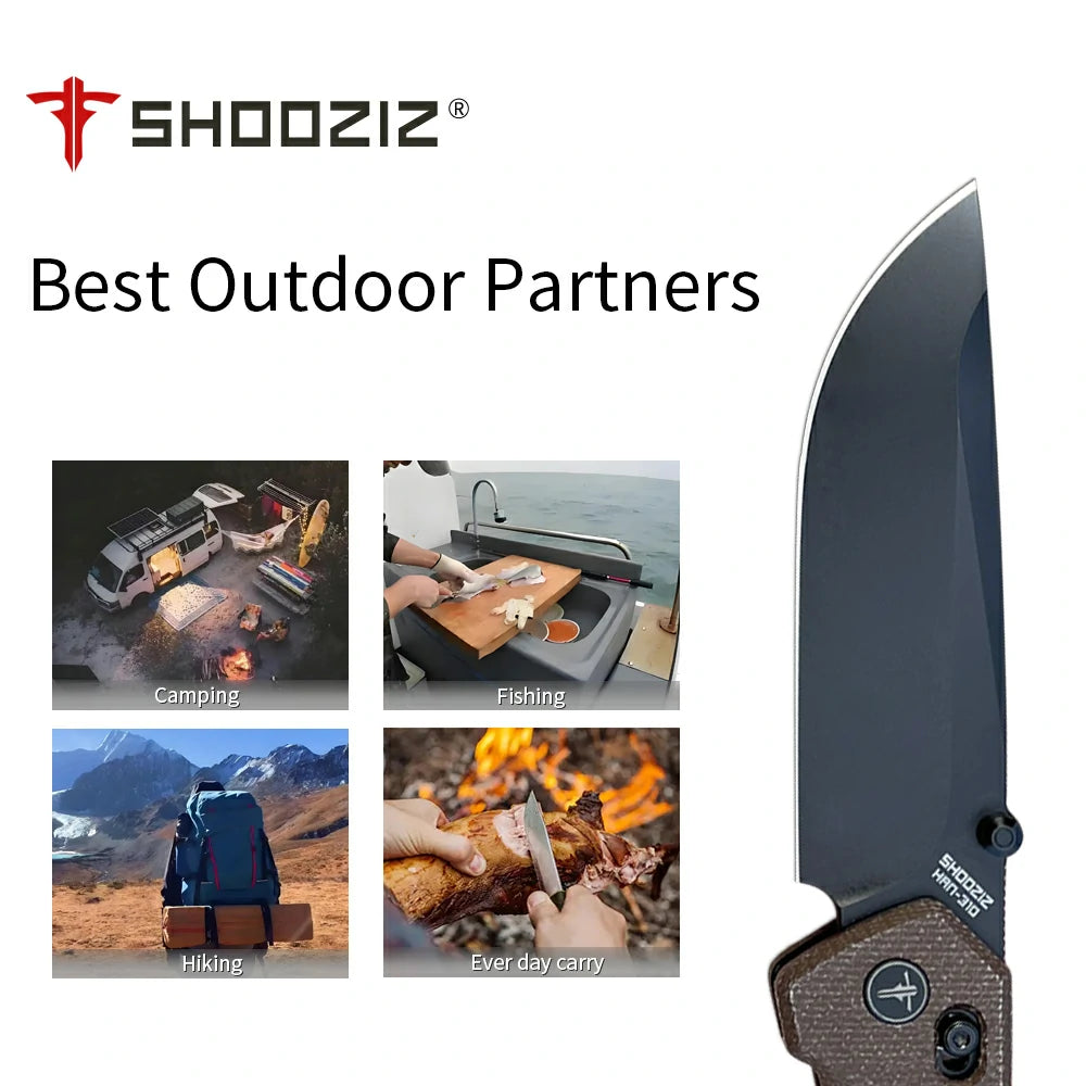 SHOOZIZ™ HAN310-bMB,Axis Lock,3.94"14C28N Steel Black PVD Blade,Brown Micarta Handle