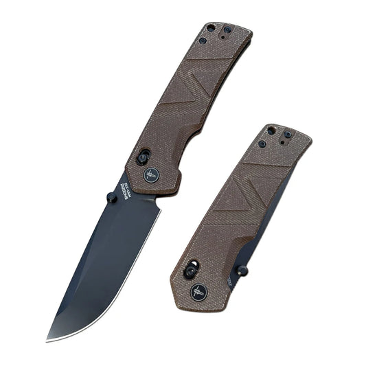 SHOOZIZ™ HAN310-bMB,Axis Lock,3.94"14C28N Steel Black PVD Blade,Brown Micarta Handle