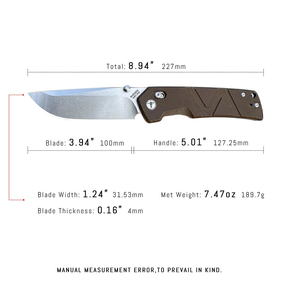 SHOOZIZ™ HAN310-bMST,Axis Lock,3.94"14C28N Steel Stonewash Blade,Brown Micarta Handle