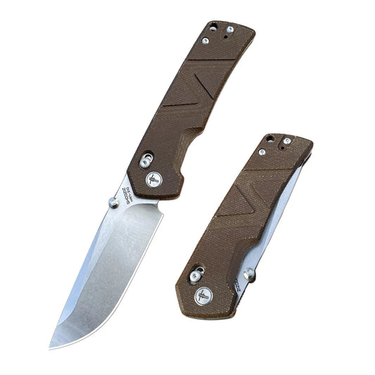 SHOOZIZ™ HAN310-bMST,Axis Lock,3.94"14C28N Steel Stonewash Blade,Brown Micarta Handle