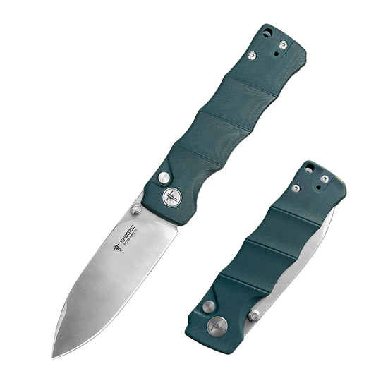 SHOOZIZ™ HAN311-GGS,Button Lock,3.51"DC53 Steel Satin Blade,Green G10 Handle