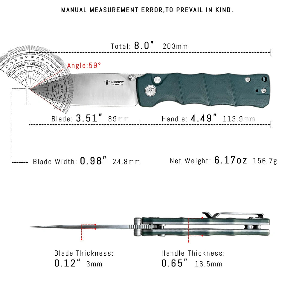 SHOOZIZ™ HAN311-GGS,Button Lock,3.51"DC53 Steel Satin Blade,Green G10 Handle