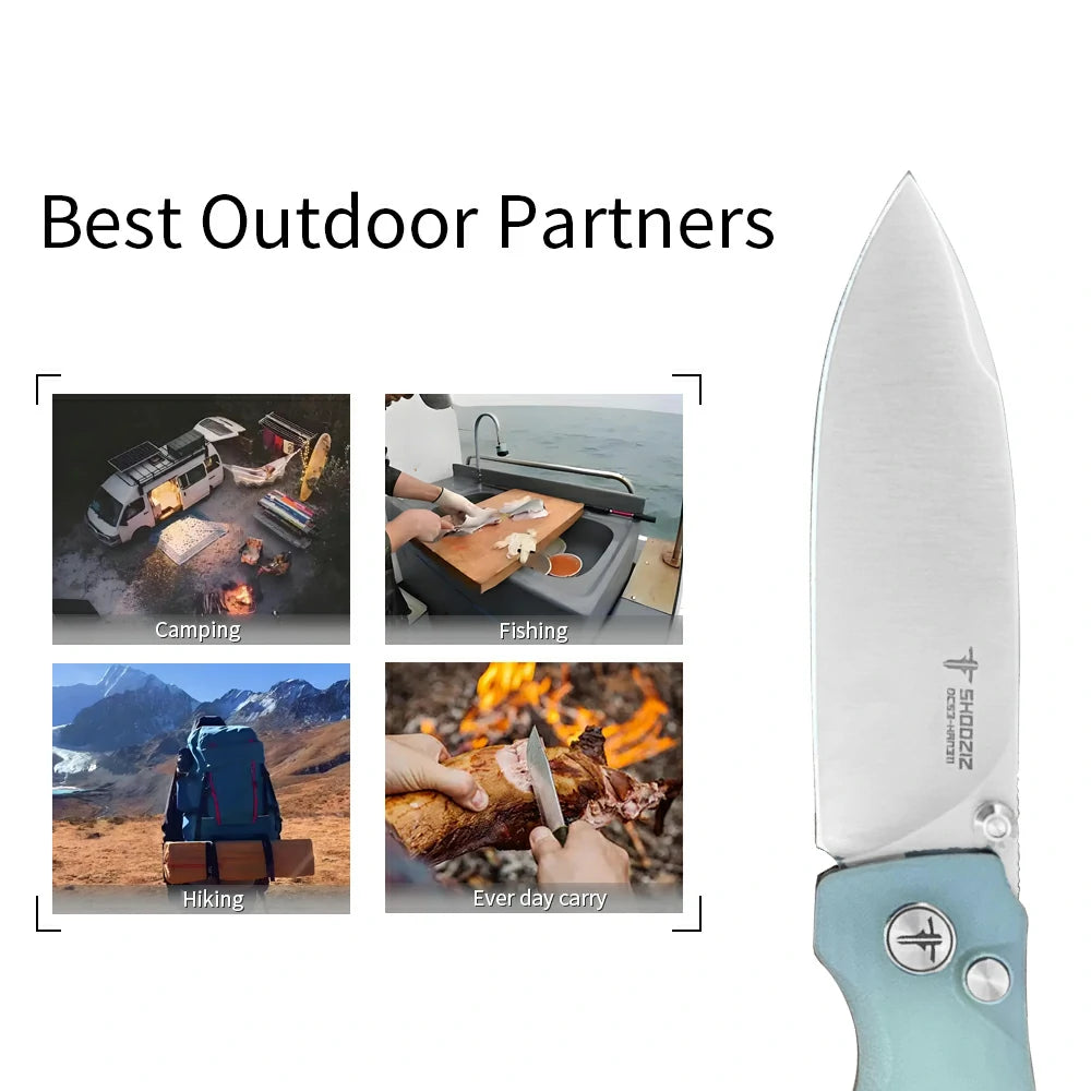 SHOOZIZ™ HAN311-JGS,Button Lock,3.51"DC53 Steel Satin Blade,Jade G10 Handle