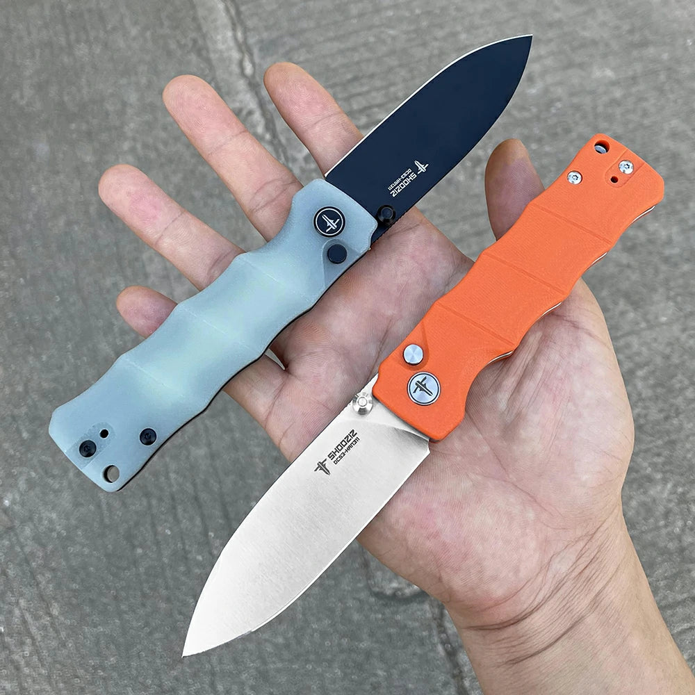 SHOOZIZ™ HAN311-RGS,Button Lock,3.51"DC53 Steel Satin Blade,Red G10 Handle