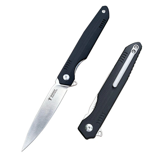 SHOOZIZ™ HAN312-BGS,Liner Lock,3.39"DC53 Steel Satin Blade,Black G10 Handle
