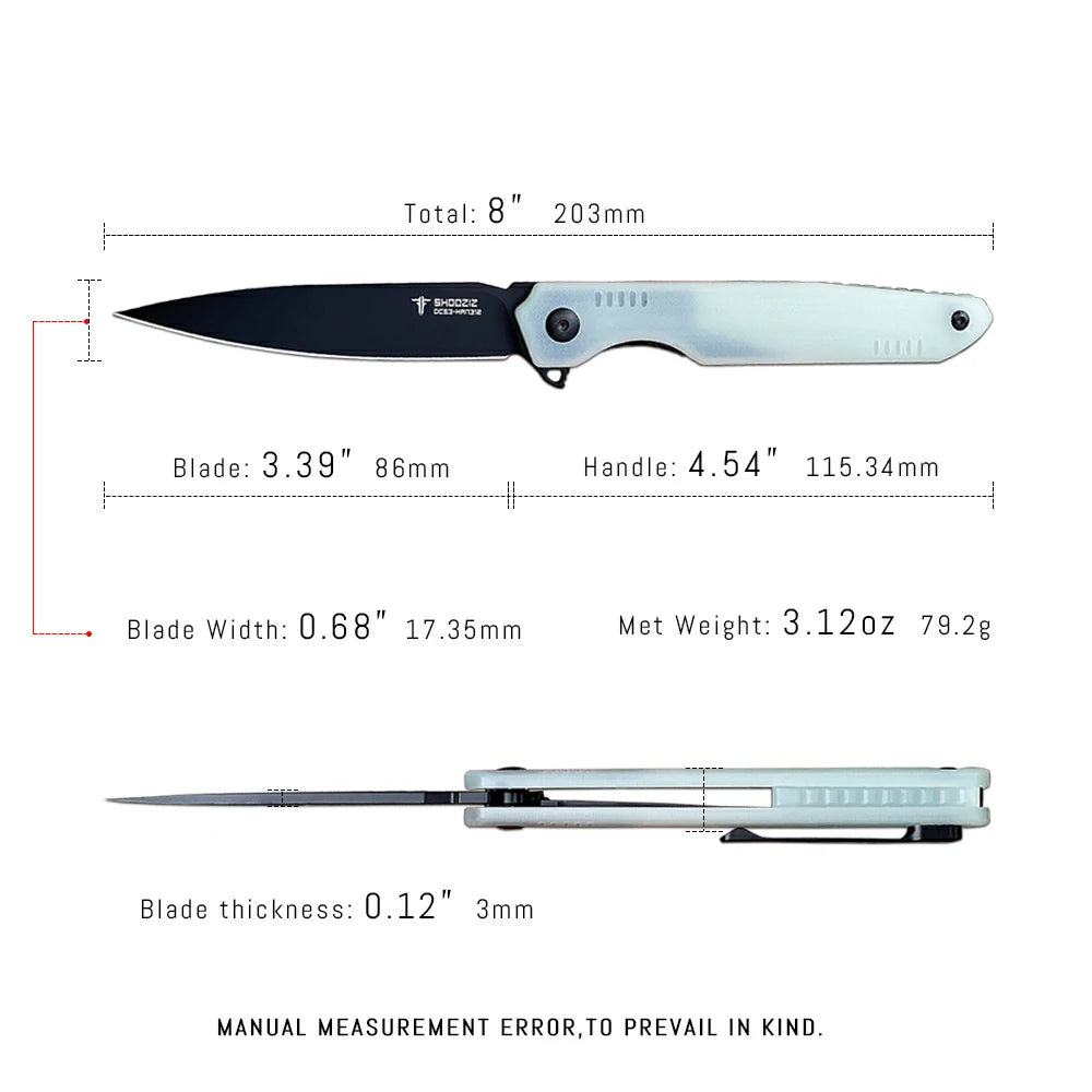 SHOOZIZ™ HAN312-JGB,Liner Lock,3.39"DC53 Steel Black PVD Blade,Jade G10 Handle