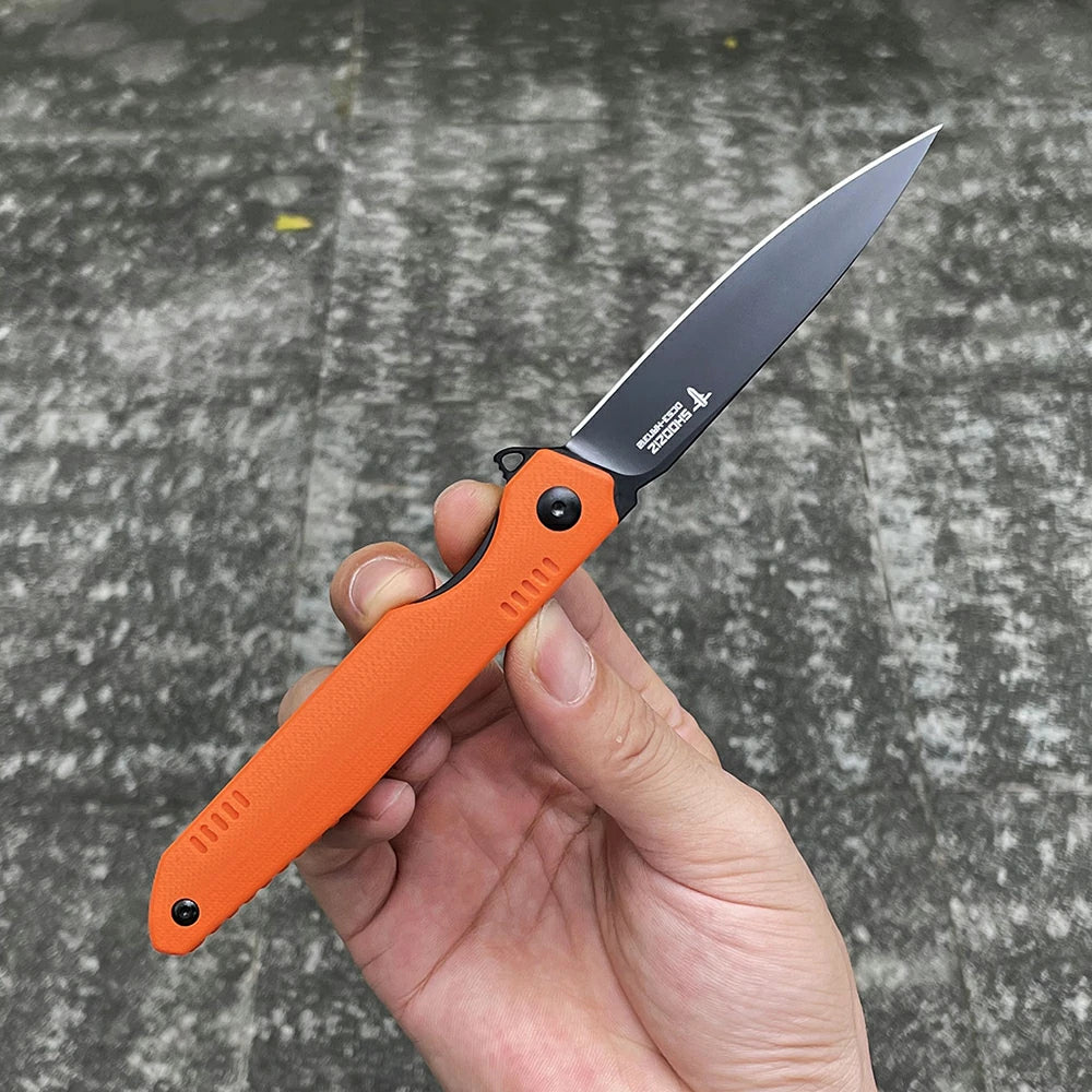 SHOOZIZ™ HAN312-OGB,Liner Lock,3.39"DC53 Steel Black PVD Blade,Orange G10 Handle