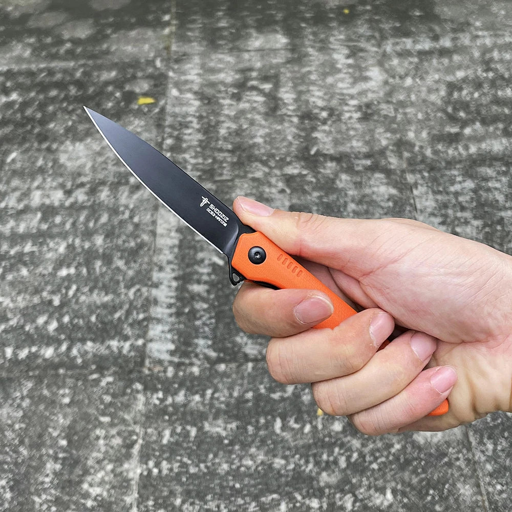 SHOOZIZ™ HAN312-OGB,Liner Lock,3.39"DC53 Steel Black PVD Blade,Orange G10 Handle