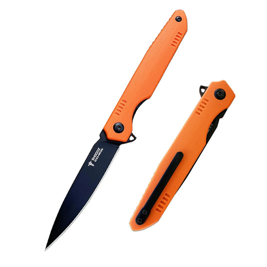 SHOOZIZ™ HAN312-OGB,Liner Lock,3.39"DC53 Steel Black PVD Blade,Orange G10 Handle
