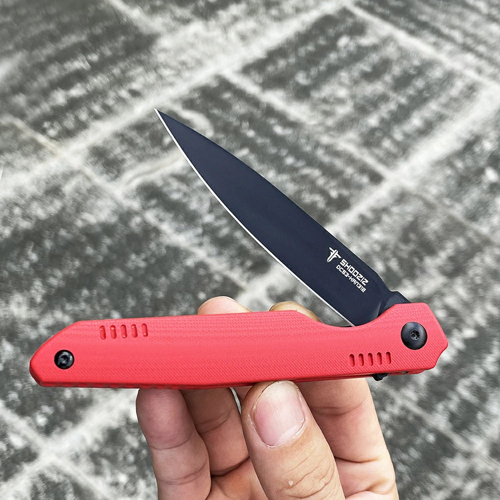 SHOOZIZ™ HAN312-RGB,Liner Lock,3.39"DC53 Steel Black PVD Blade,Red G10 Handle