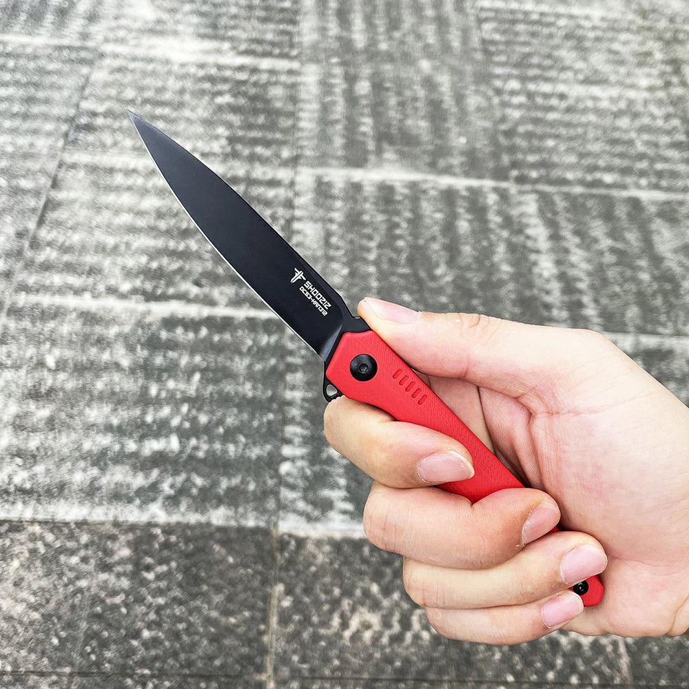 SHOOZIZ™ HAN312-RGB,Liner Lock,3.39"DC53 Steel Black PVD Blade,Red G10 Handle