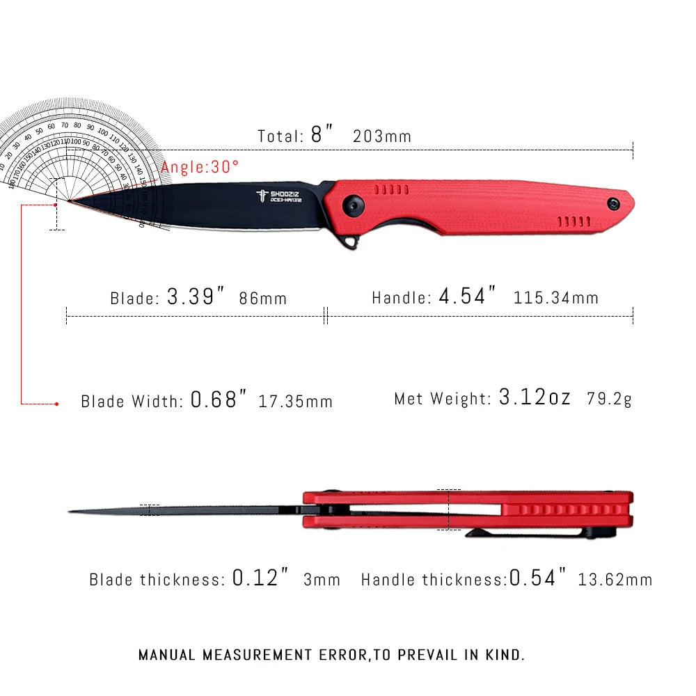 SHOOZIZ™ HAN312-RGB,Liner Lock,3.39"DC53 Steel Black PVD Blade,Red G10 Handle