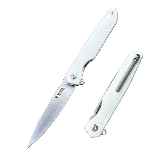 SHOOZIZ™ HAN312-WGS,Liner Lock,3.39"DC53 Steel Satin Blade,White G10 Handle