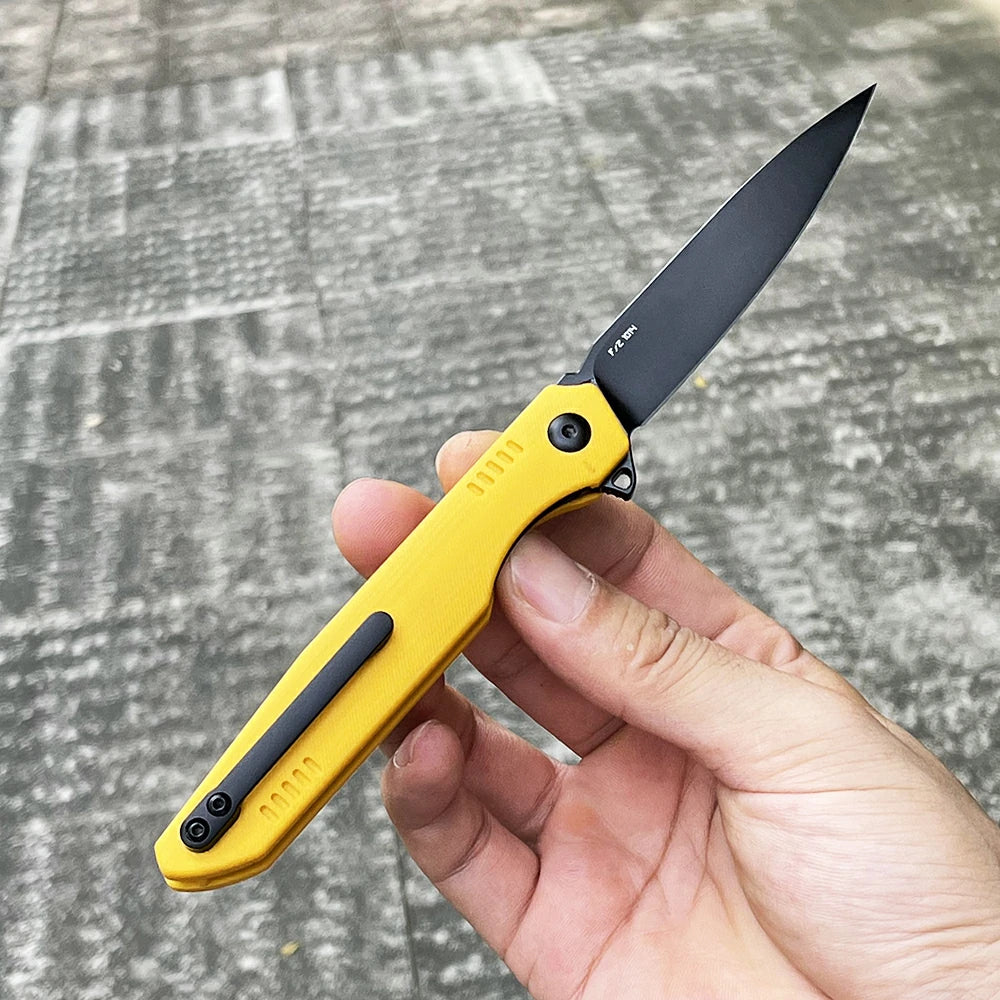 SHOOZIZ™ HAN312-YGB,Liner Lock,3.39"DC53 Steel Black PVD Blade,Yellow G10 Handle