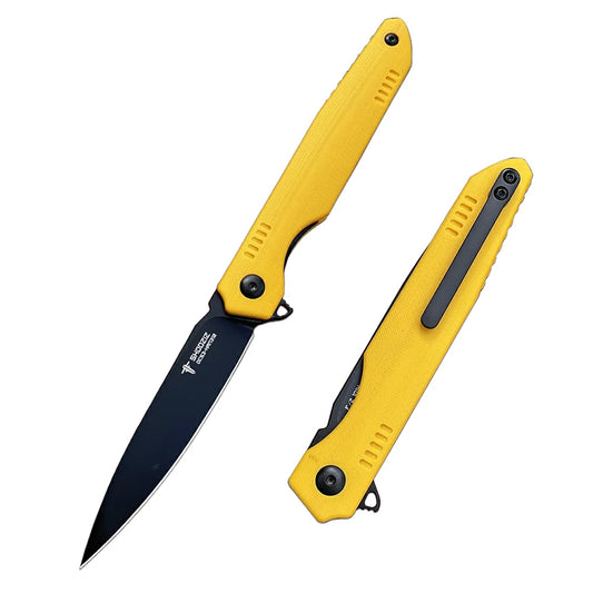 SHOOZIZ™ HAN312-YGB,Liner Lock,3.39"DC53 Steel Black PVD Blade,Yellow G10 Handle