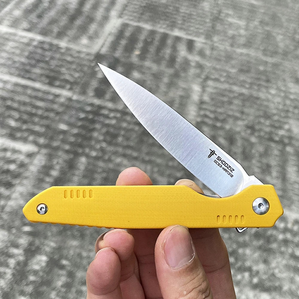 SHOOZIZ™ HAN312-YGS,Liner Lock,3.39"DC53 Steel Satin Blade,Yellow G10 Handle