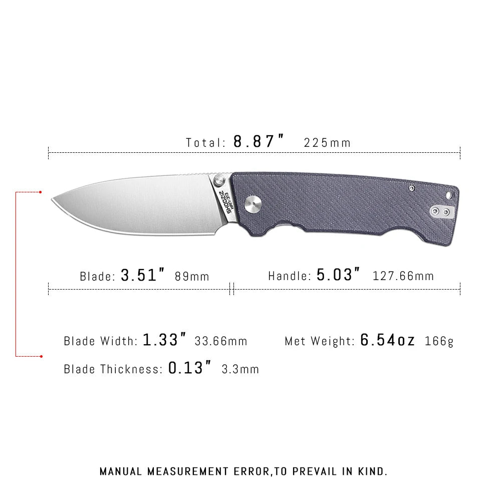 SHOOZIZ™ HAN313-BMS,Liner Lock,3.51"14C28N Steel Satin Blade,Black Micarta Handle