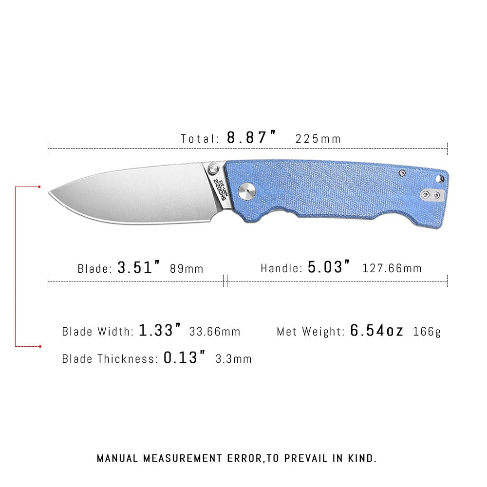 SHOOZIZ™ HAN313-LMS,Liner Lock,3.51"14C28N Steel Satin Blade,Black Micarta Handle