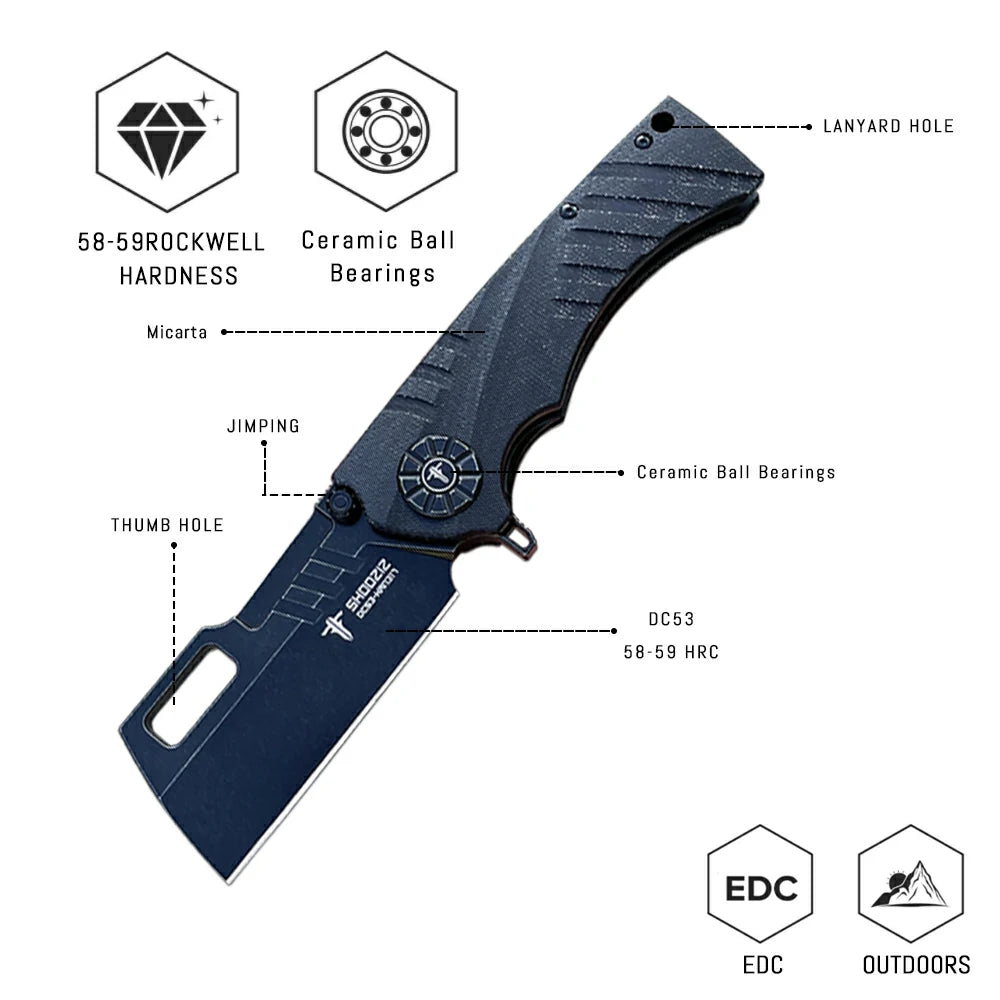 SHOOZIZ™ HAN317-BMB,Liner Lock,3.73"DC53 Steel PVD Blade,Micarta Handle