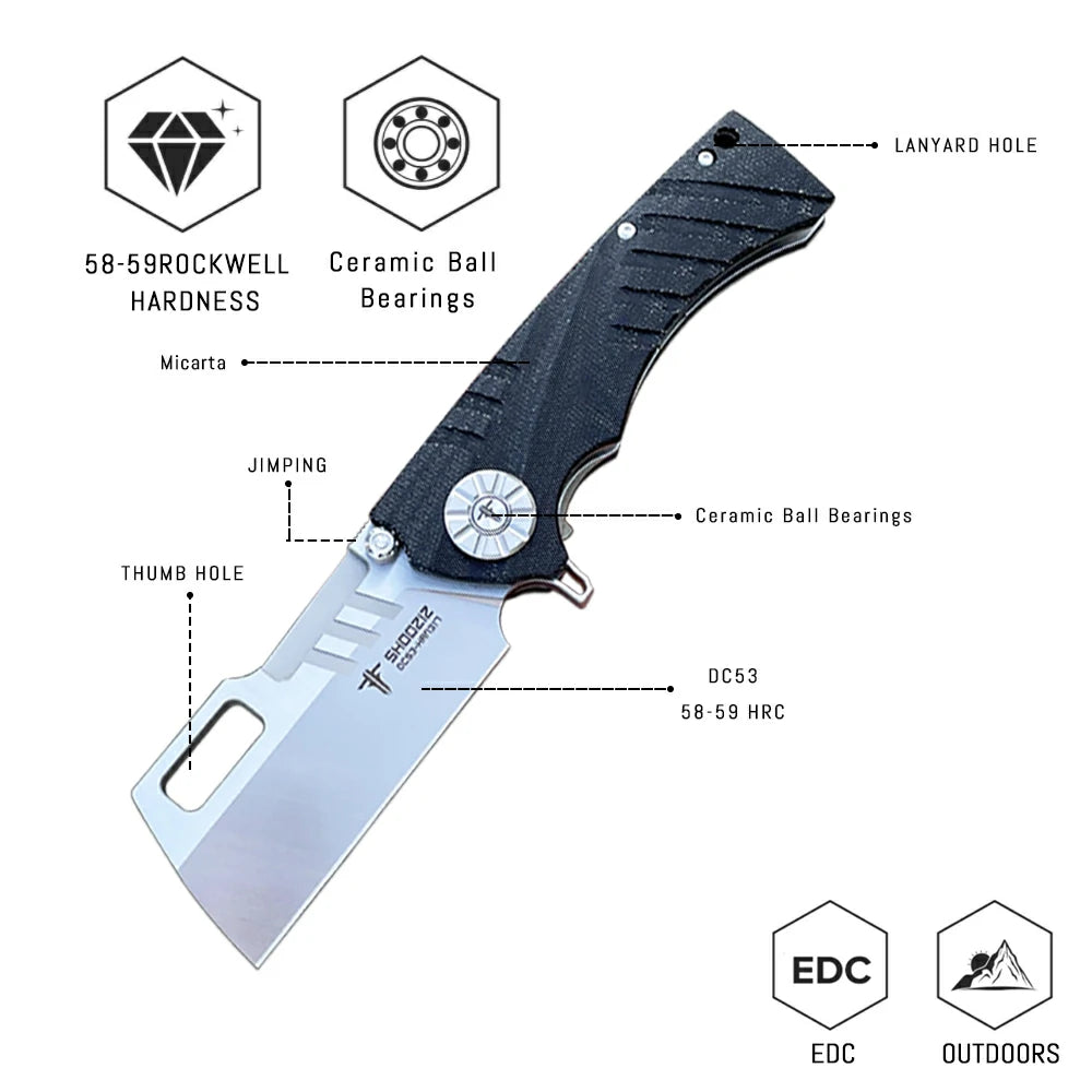 SHOOZIZ™ HAN317-BMS,Liner Lock,3.73"DC53 Steel Satin Blade,Micarta Handle