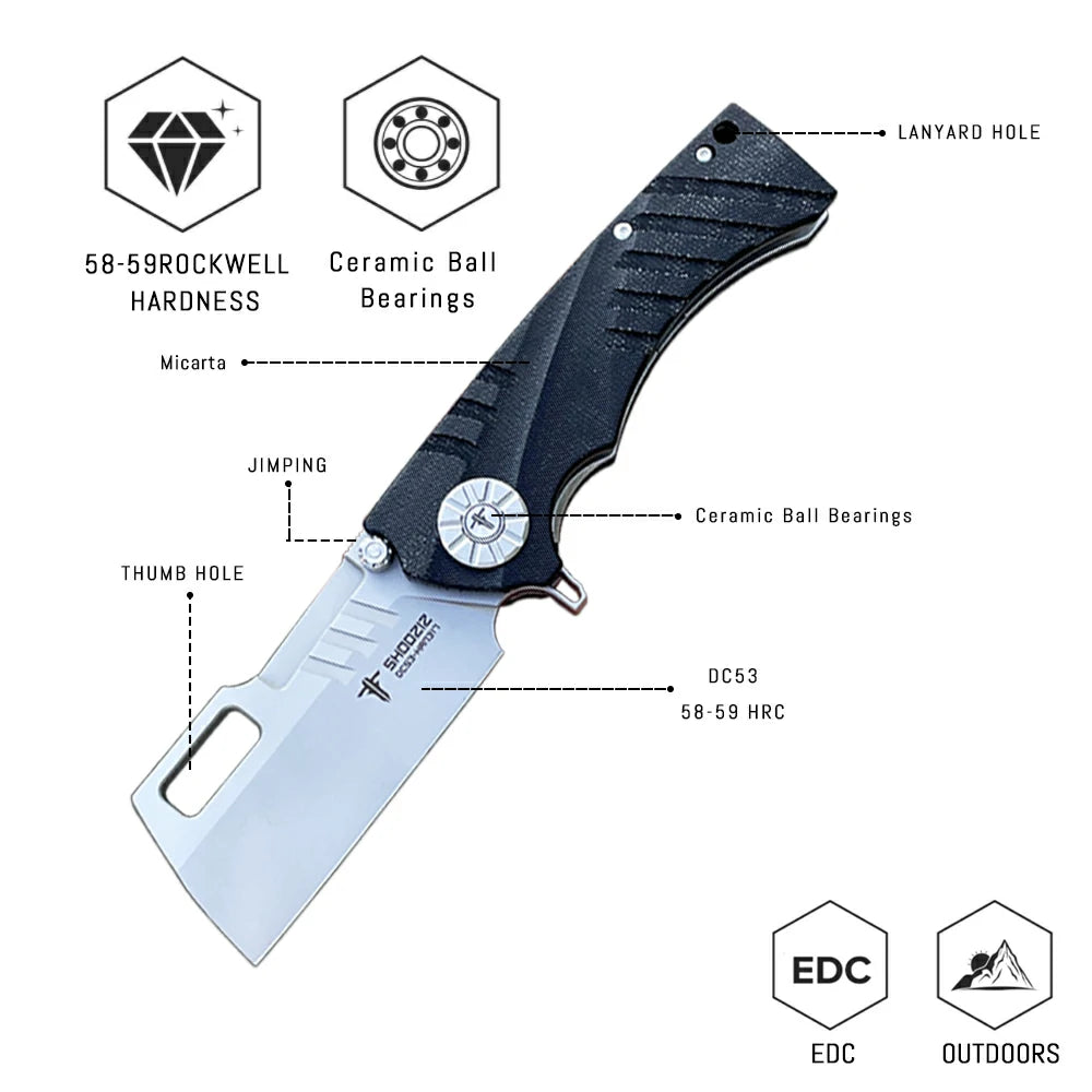SHOOZIZ™ HAN317-BMSt,Liner Lock,3.73"DC53 Steel Stonewash Blade,Micarta Handle