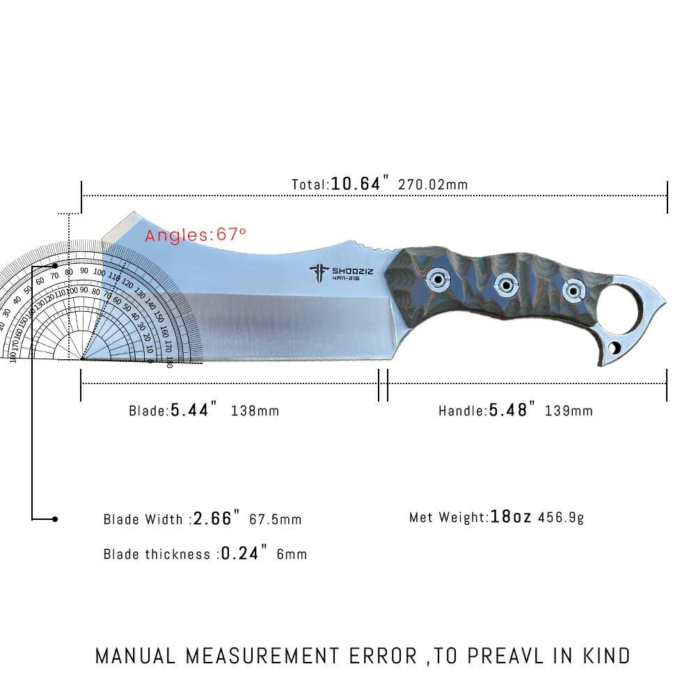SHOOZIZ™ HAN216-CoGS,5.44" 8Cr14MoV Steel Satin Fixed Blade,G10 Handle