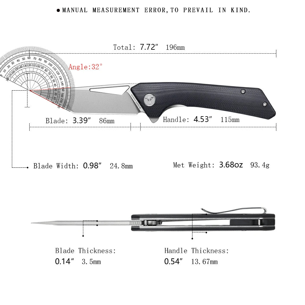 SHOOZIZ™ OPERATOR-BGb,Liner Lock,3.39"14C28N Steel sand blasting Blade,G10 Handle