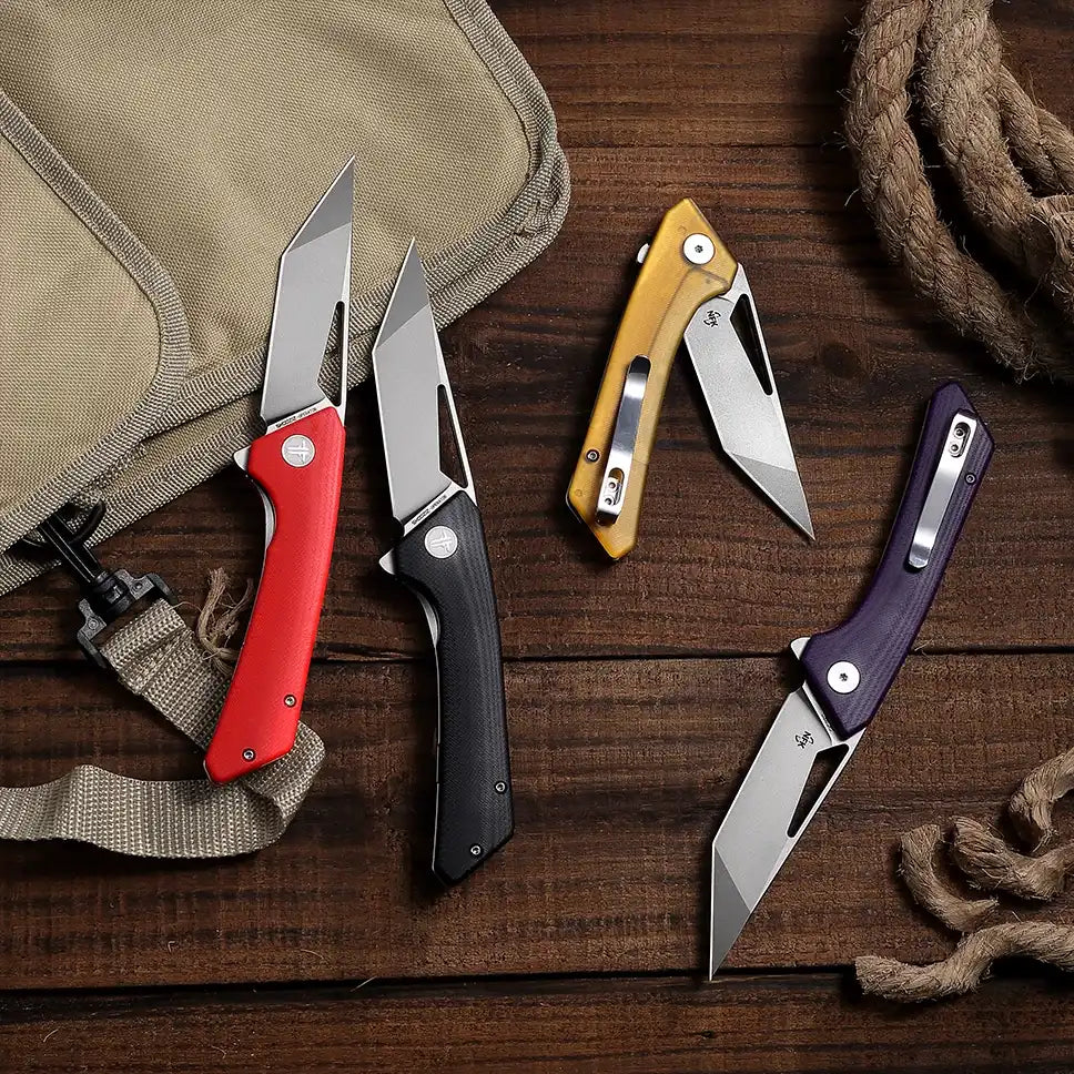 SHOOZIZ Collaboration Series display with OPERATOR model, designed by NFK, featuring 14C28N blade and carbon fiber handle.