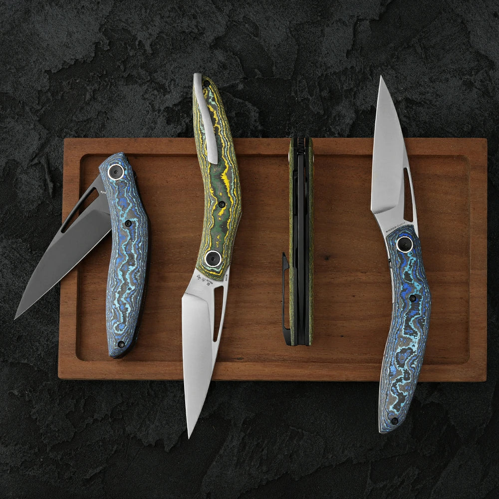 SHOOZIZ Garsia Series M390 steel blade folding knife, black PVD, carbon fiber, triple collaboration, 3.41 oz