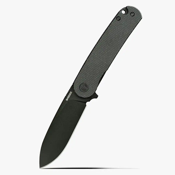 SHOOZIZ HAN309-BMB premium EDC folding knife with black Micarta handle and black PVD coated D2 steel blade, tactical stealth design for everyday carry