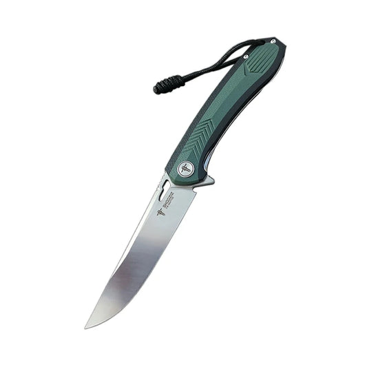 SHOOZIZ™ XUN110-GBGS,Liner Lock,3.55"D2 Steel Satin Blade,Green+ Black G10 Handle