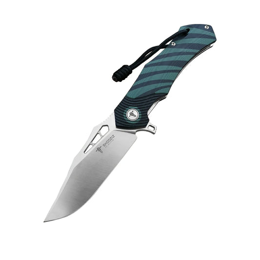 SHOOZIZ™ XUN115-GBGS,Liner Lock,3.55"D2 Steel Satin Blade,Green+ Black G10 Handle