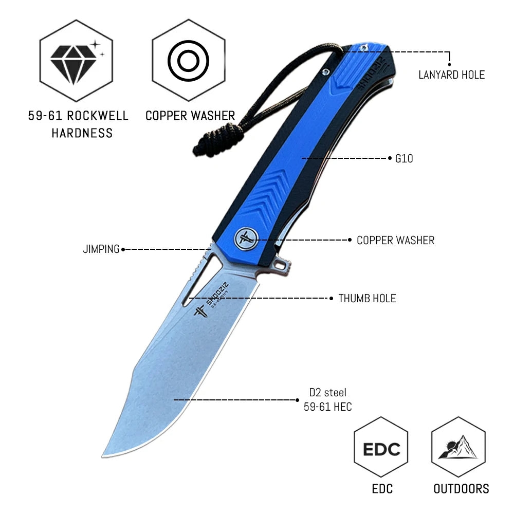SHOOZIZ™ XUN117-LBGSt,Liner Lock,3.39"D2 Steel Stonewash Blade,Blue+BLack G10 Handle