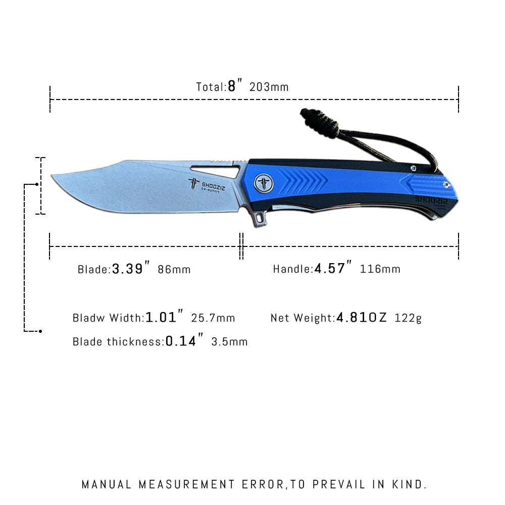 SHOOZIZ™ XUN117-LBGSt,Liner Lock,3.39"D2 Steel Stonewash Blade,Blue+BLack G10 Handle