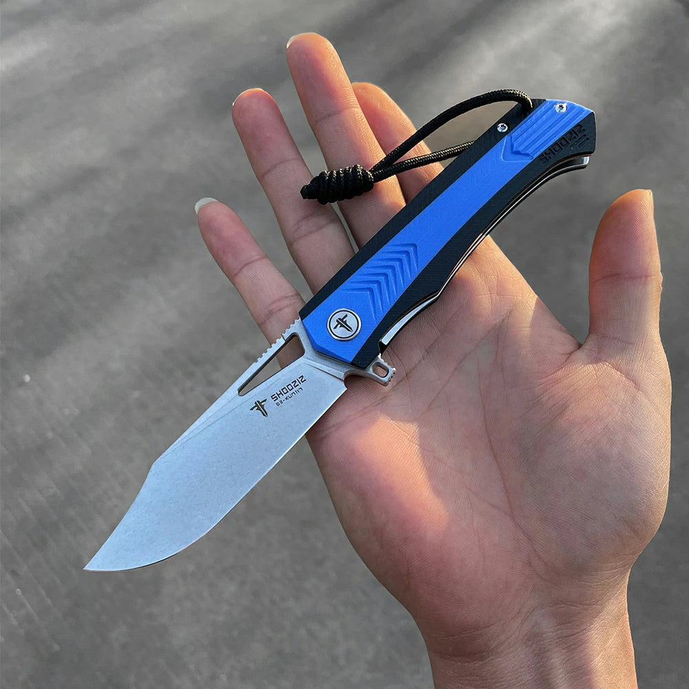 SHOOZIZ™ XUN117-LBGSt,Liner Lock,3.39"D2 Steel Stonewash Blade,Blue+BLack G10 Handle