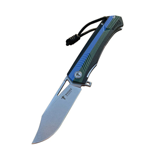 SHOOZIZ™ XUN117-LGBGSt,Liner Lock,3.39"D2 Steel Stonewash Blade,Blue+Green+BLack G10 Handle