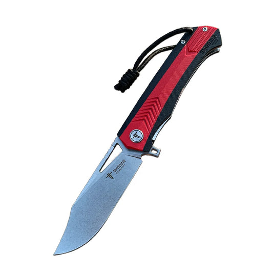 SHOOZIZ™ XUN117-RBGSt,Liner Lock,3.39"D2 Steel Stonewash Blade,Red+BLack G10 Handle