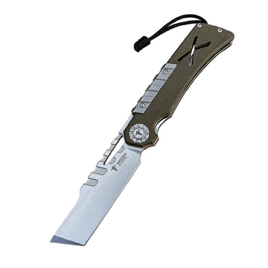 SHOOZIZ™ XUN118-GMSt,Liner Lock,2.96"D2 Steel Stonewash Blade,Amry Green Micarta Handle