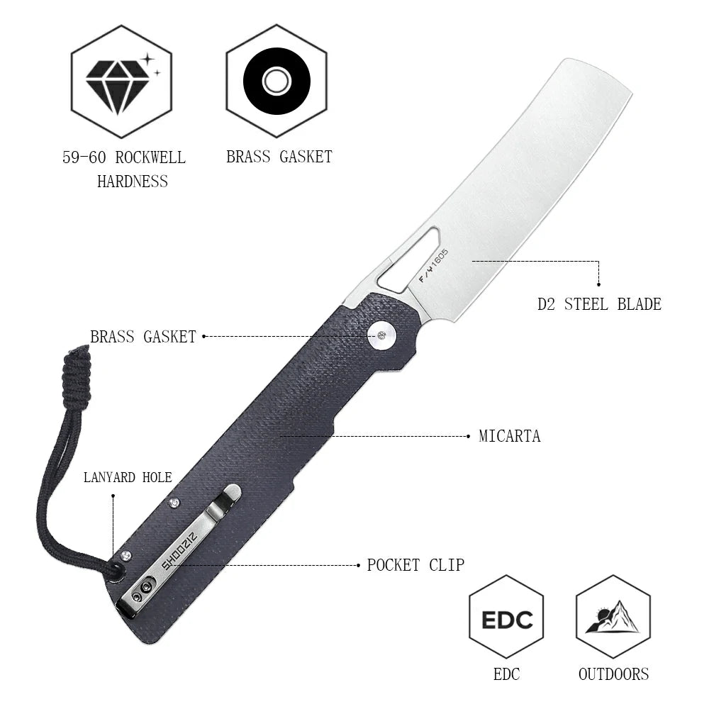 SHOOZIZ™ XUN119A-BMS,Liner Lock,3.98"D2 Steel Satin Blade,Black Micarta Handle